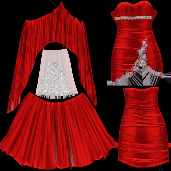 3D Strapless Red Silk Ruffled Layered Skirt Gown model - TurboSquid 1808897