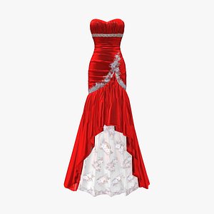 3D Strapless Red Silk Ruffled Layered Skirt Gown model