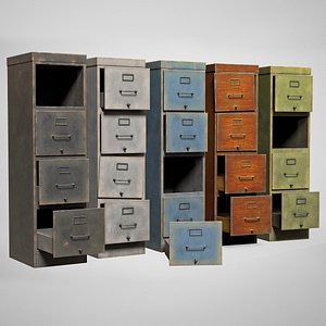 3D Vintage Office Cabinet - Retro Filing Cabinet with Drawers