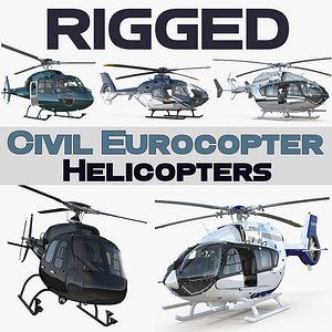 Rigged Civil Eurocopter Helicopters 3D Models Collection
