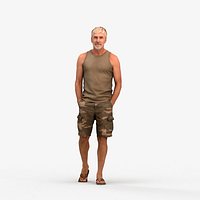 00445Adler006 - Adult Caucasian man walking through public space in casual summer attire