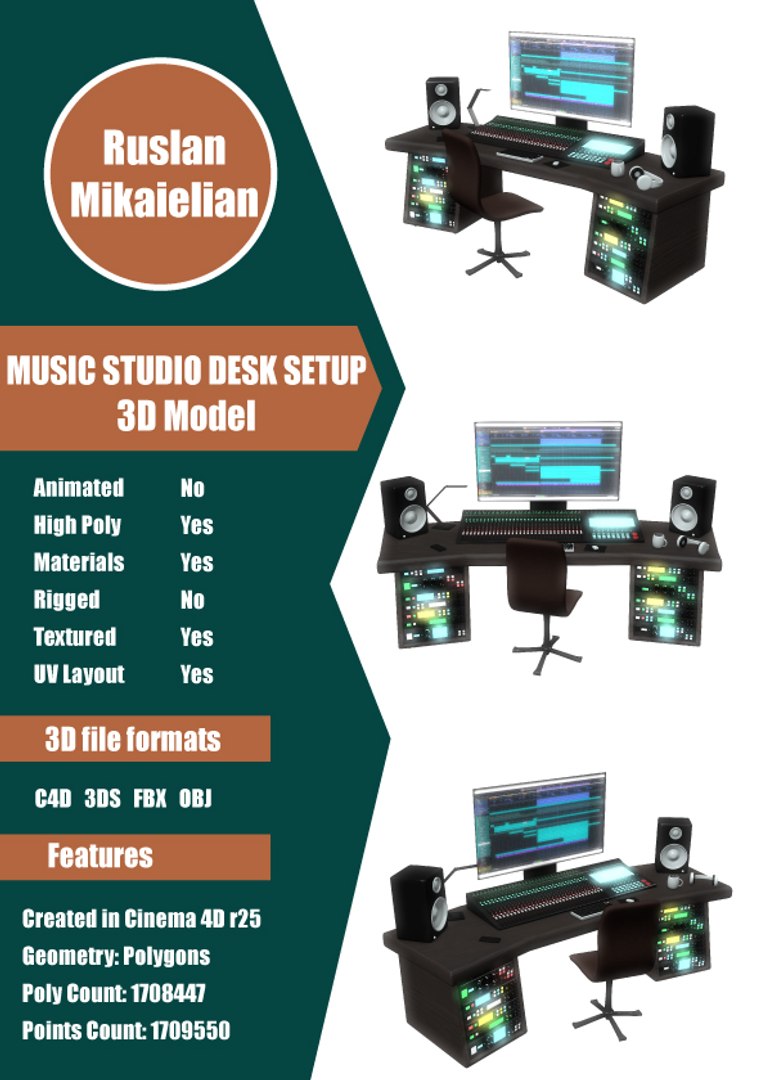 Music Studio Desk Setup 3D model TurboSquid 2017704
