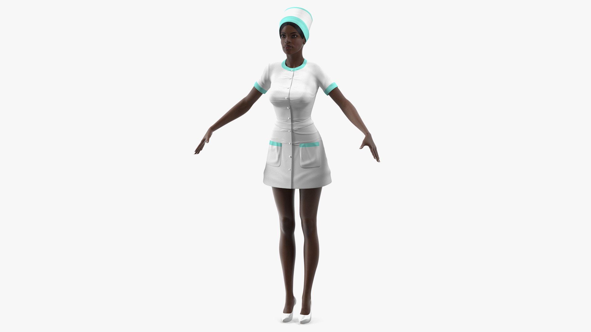 Dark Skinned Black Nurse Neutral Pose 3D model preview