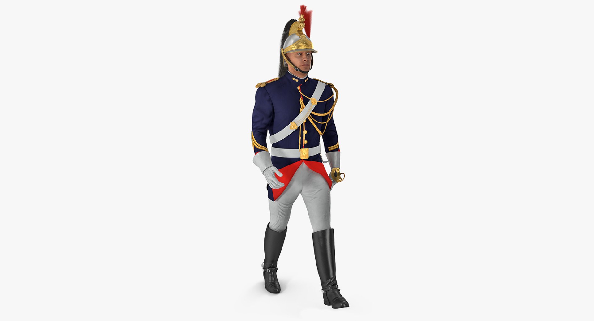 French Republican Guard Walking Pose with Fur 3D model preview