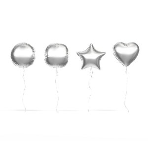 3D model Silver Helium Balloons Set -  4 foil gift balloon shapes