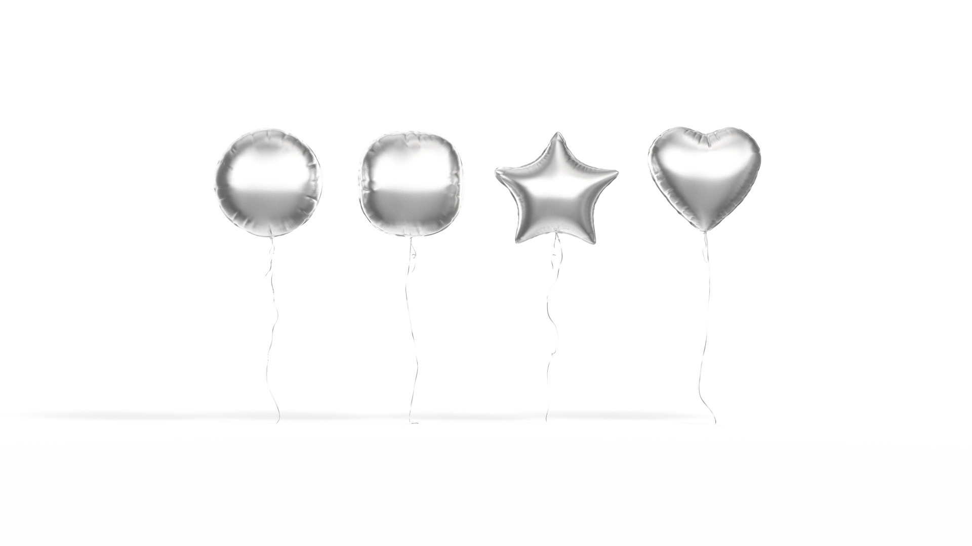 3D Model Silver Helium Balloons Set 4 Foil Gift Balloon Shapes TurboSquid 2000362