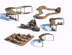3D parametric wooden bench park