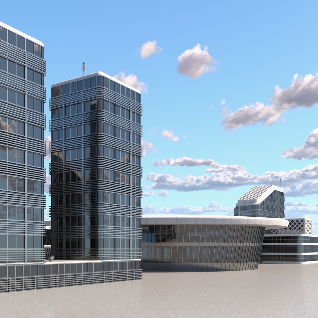 Connected Urban Building Complex Concrete 3D model preview