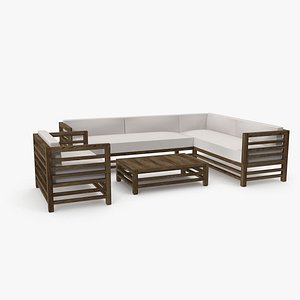 Set of Wood Outdoor Sofas and Table 3D model
