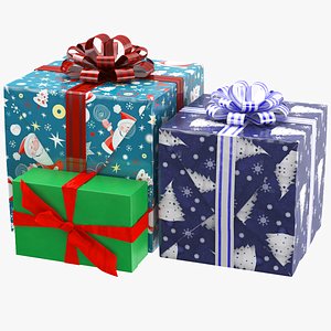 real gift boxes ribbon 3D model