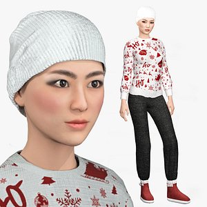 Realistic Rigged Girl With Winter Cloth Character 3D Model 3D model