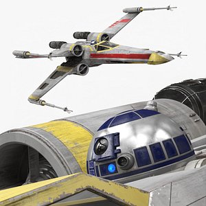 Starfighter X-Wing with Droid R2-D2 Rigged for Maya