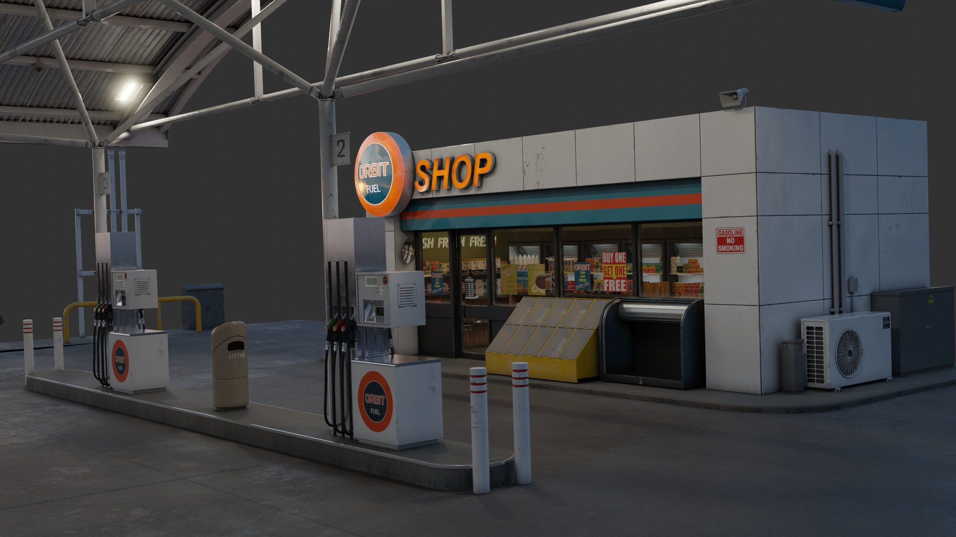 Gas Station PBR realistic 3D model https://p.turbosquid.com/ts-thumb/rx/nRVyum/xG/image_9/jpg/1750671649/1920x1080/fit_q87/dbf50d3300c261ba85dbe350248425722b46839c/image_9.jpg