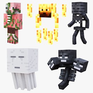 Minecraft Nether Collection Rigged 3D Model Pack Pigman Wither Ghast Blaze Boss 3D model