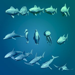 cartoon sea animals 3D model