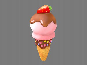 3D ice cream strawberry