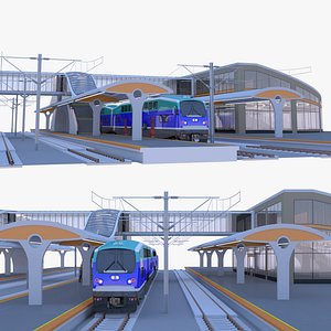 Station with BiLevel train IV 3D model