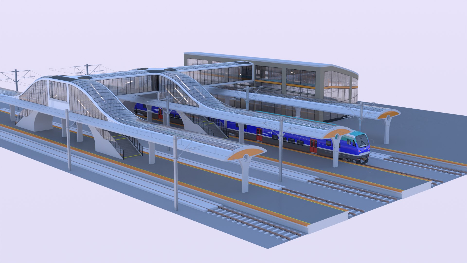 Station With BiLevel Train IV 3D Model - TurboSquid 2313340