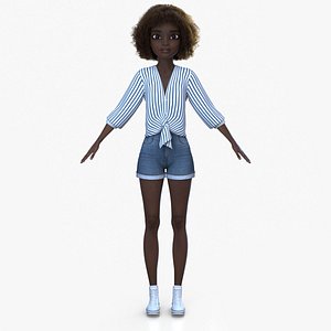 Cartoon Girl African Casual Default Blue model