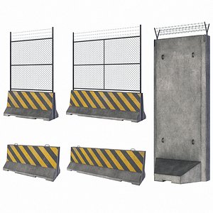 3D Set of 5 Concrete Barriers