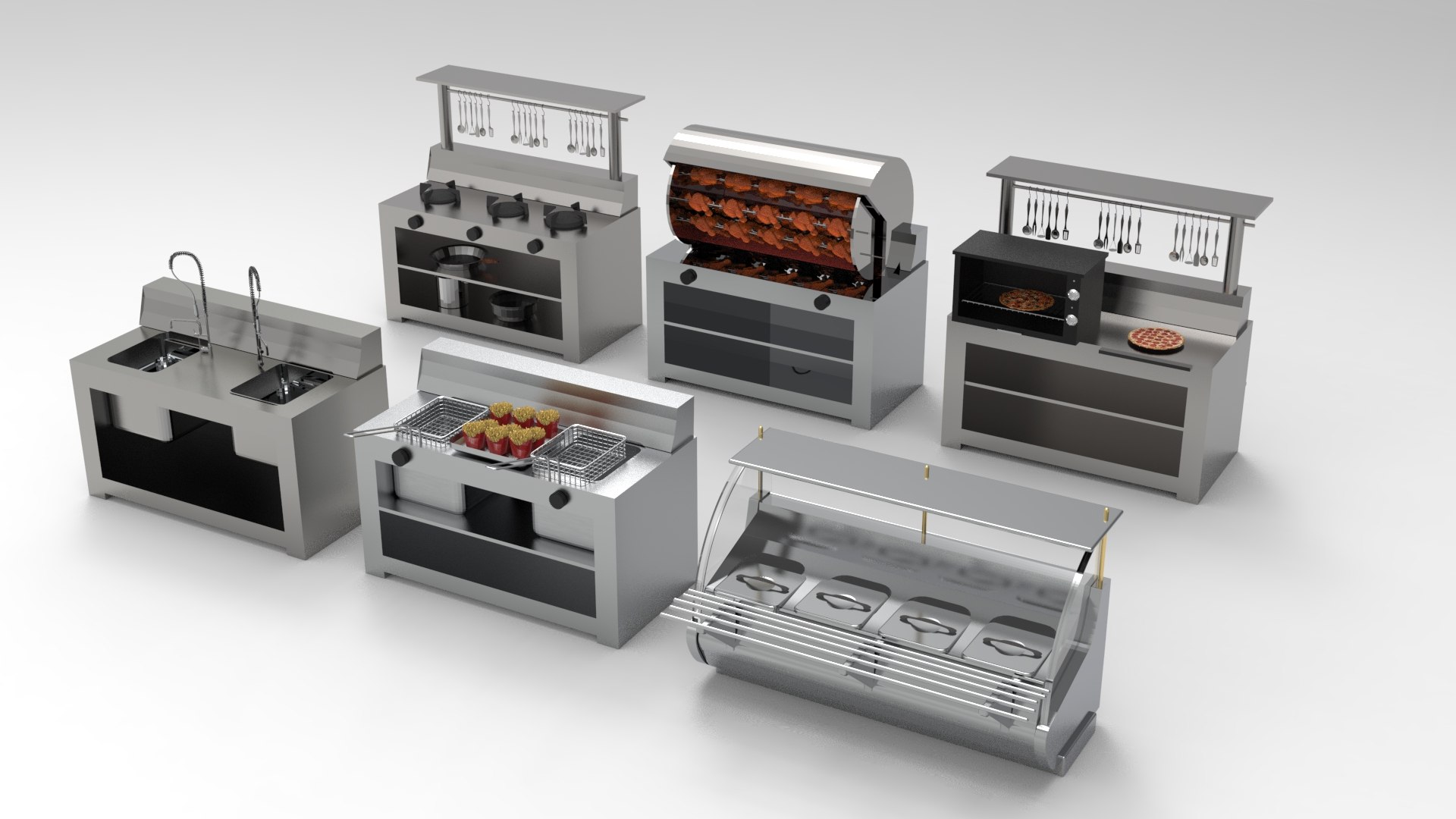 Commercial Kitchen Workstations Model TurboSquid 2100726