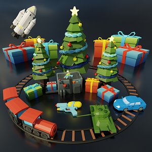 3D Low poly Christmas toys asset pack