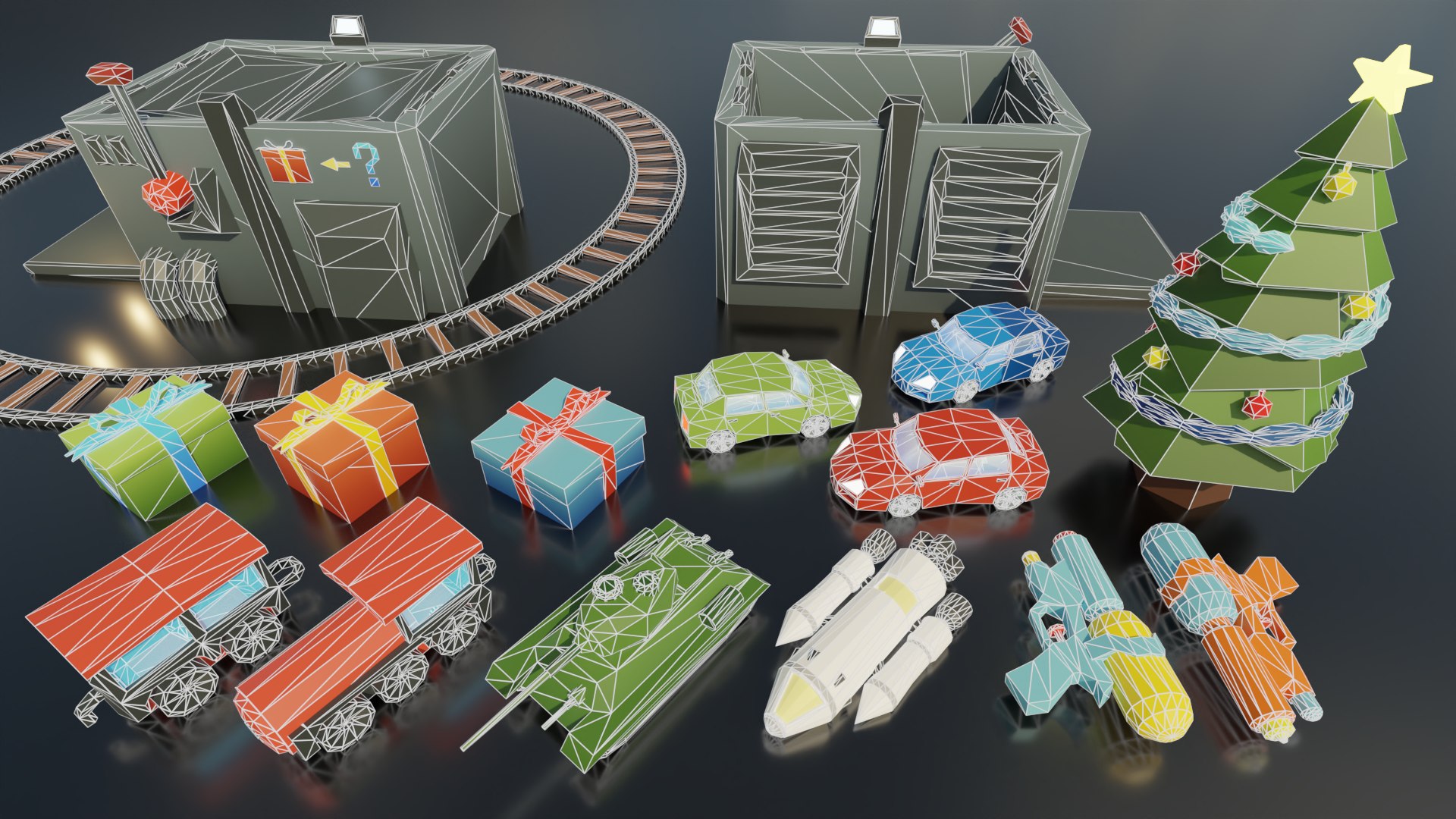 3D Low poly Christmas toys asset pack https://p.turbosquid.com/ts-thumb/rz/XBIi7T/OZ/xmasassetswireframe/png/1700061571/1920x1080/fit_q87/1cb2fa0f516e0c6cbccf04a2a848d440b5c80aeb/xmasassetswireframe.jpg