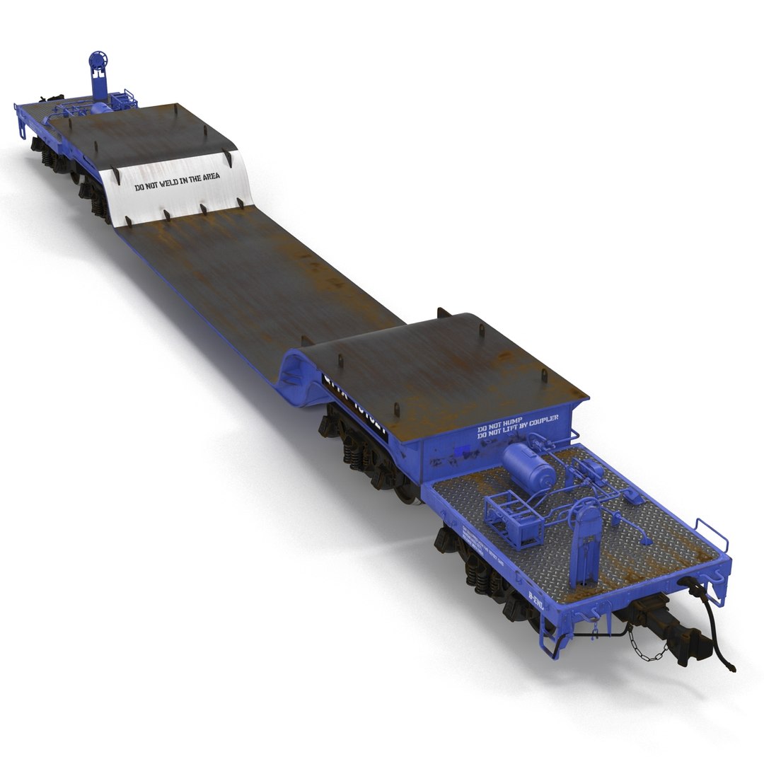 Heavy Duty Depressed Centre Flat Car Blue 3D Model 3D model preview