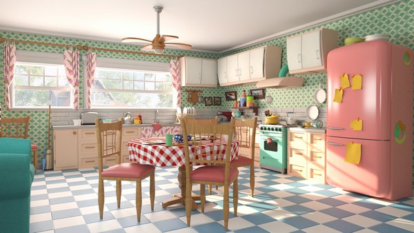 cartoon kitchen lowpoly model