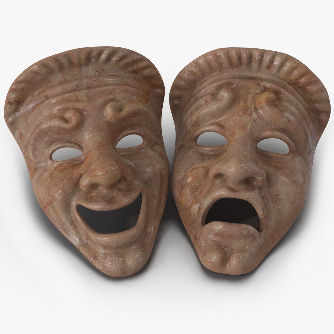 Theatre Masks Set Red Marble 3D model preview