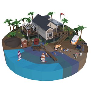 Beach House Island Props Collection - Game Ready Low Poly 3D model