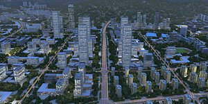 Aerial View of City Night Scene 3D Building Animation Model 3D