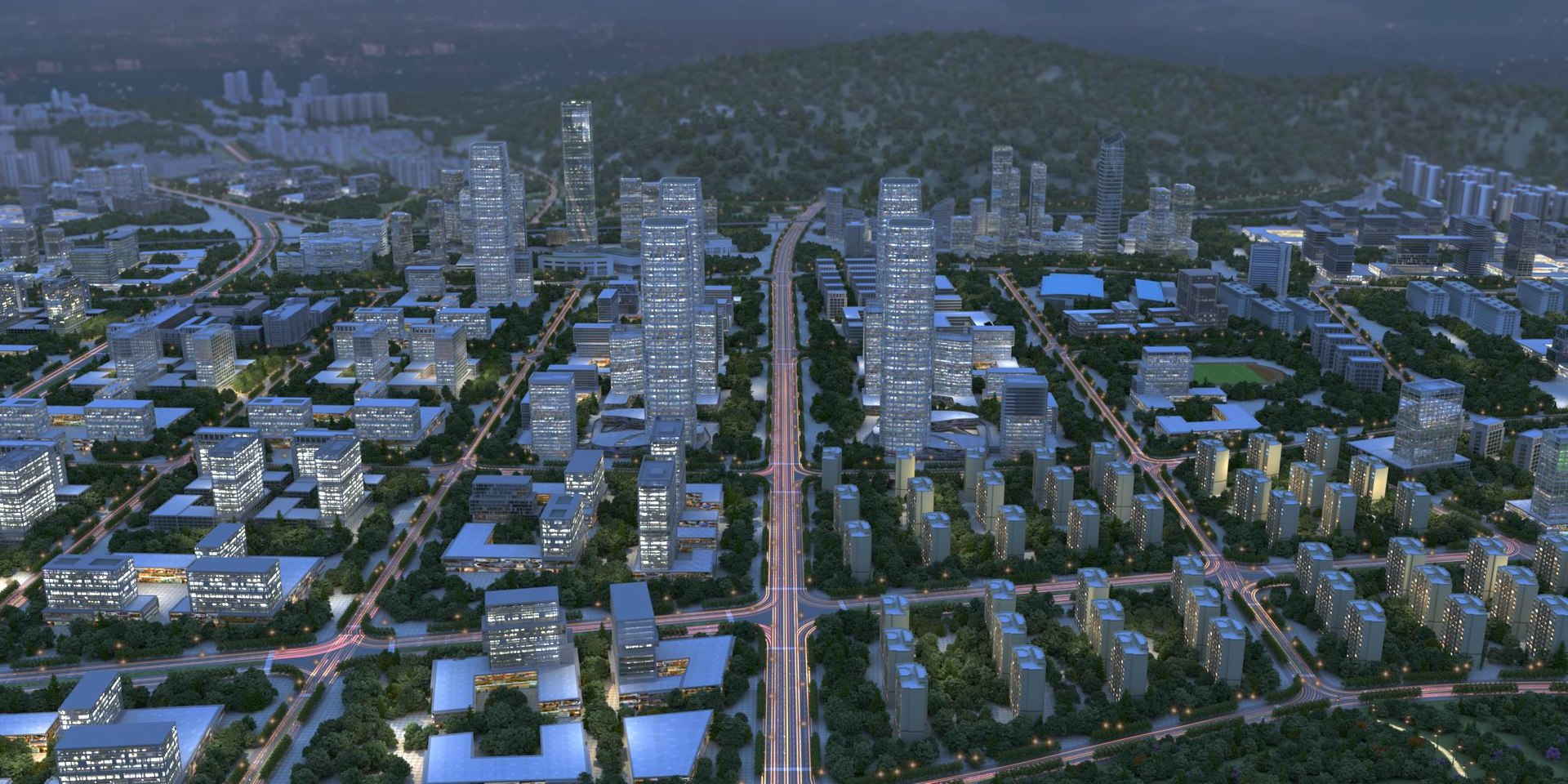 Aerial View Of City Night Scene 3D Building Animation Model 3D ...