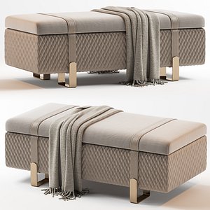 3D Modern Italian Designer Quilted Leather Ottoman Be model