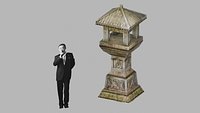 Japanese Stone Garden Lantern 3D Model - Granite Pagoda Garden Lantern with Tiered Roof and Base