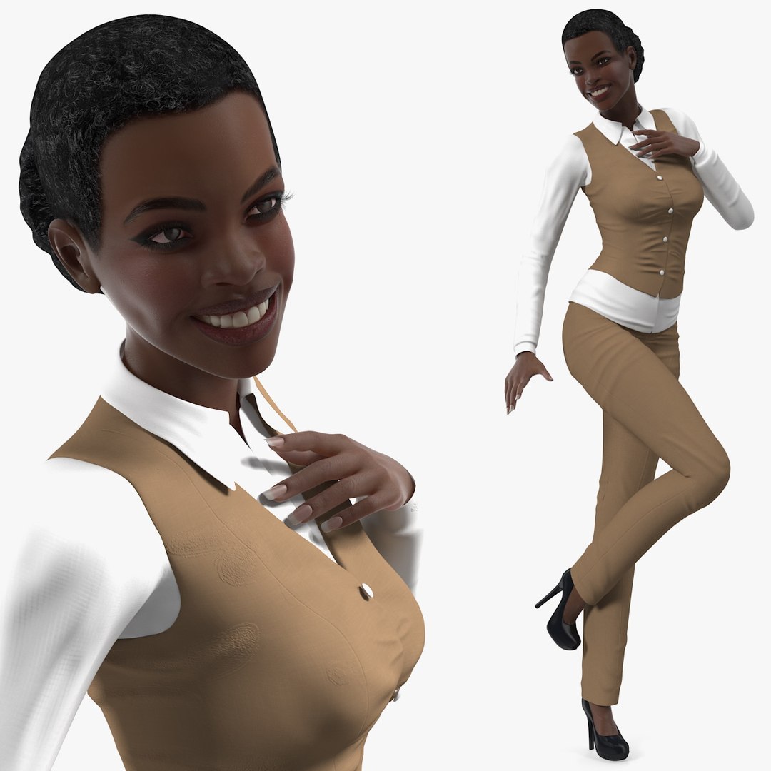 Dark Skin Business Style Woman 3D model preview