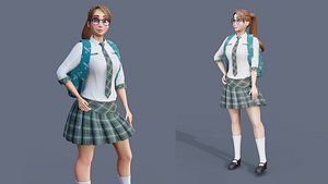Cartoon School Girl Rigged Blender