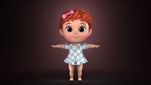 Stylized Baby Girl Rigged Cute Toddler Cartoon 3D