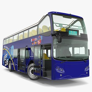 Open Top Double Decker Tour Bus Rigged 3D