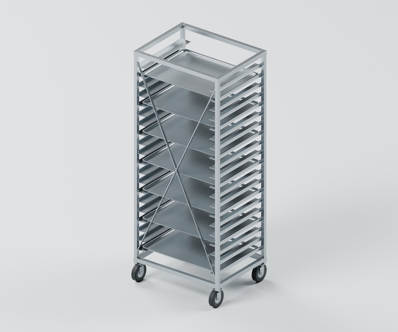3D Twenty Rail Bakery Tray Trolley with Sheet Pans and Castors model https://p.turbosquid.com/ts-thumb/s1/R32ylG/qe/02_reverse/jpg/1791509665/1920x1080/fit_q87/13115e70108cc9f244e59b76e558b017039c382a/02_reverse.jpg