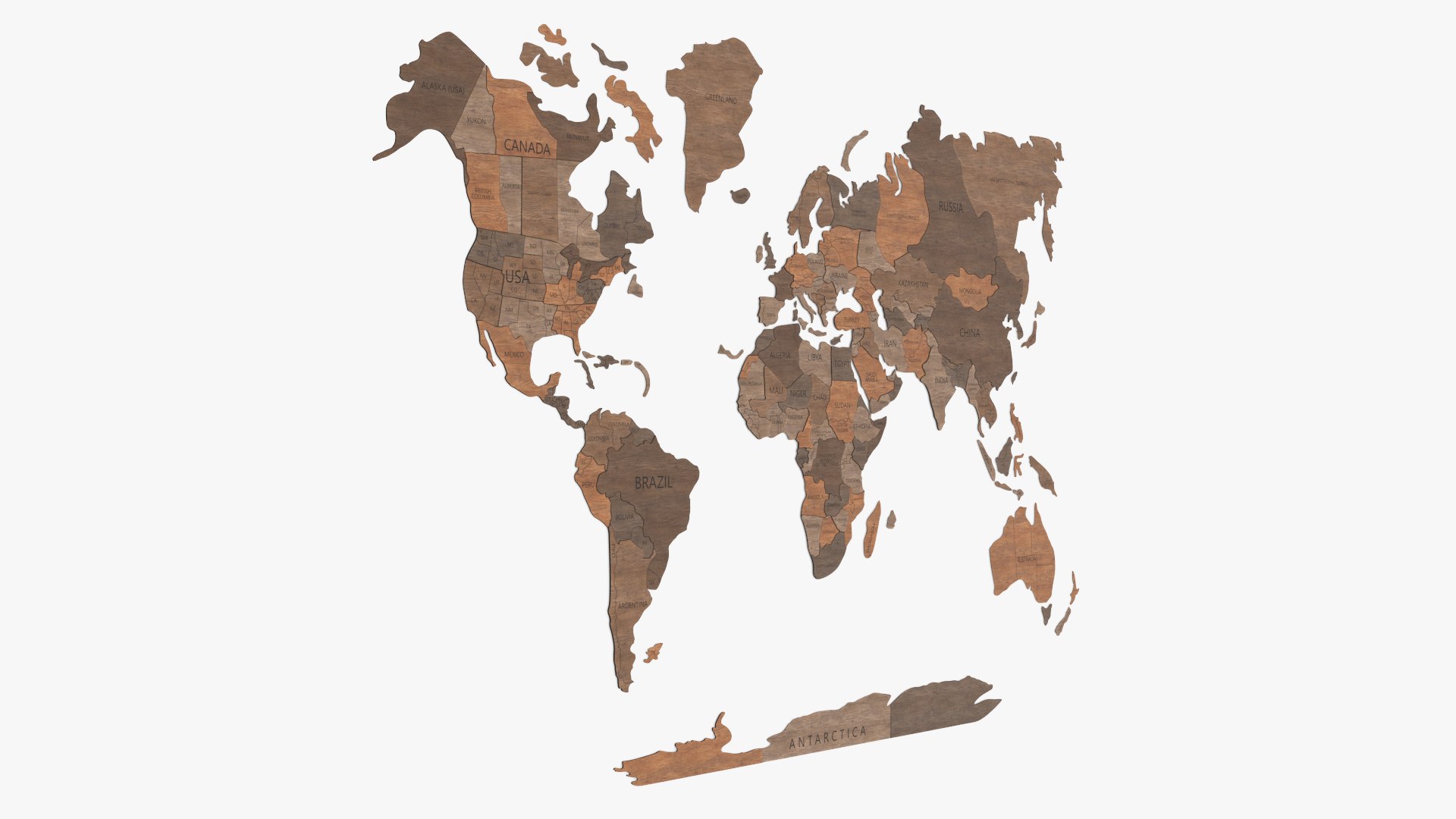 Wooden World Map Wall Art 3D model preview