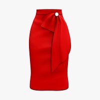 Women Red Below Knee Skirt With Front Bow Embellishment
