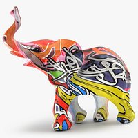 Colorful Graffiti Elephant Figurine - 3D Scanned