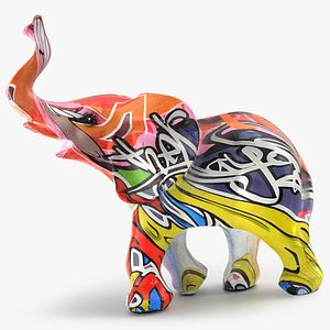 Colorful Graffiti Elephant Figurine - 3D Scanned