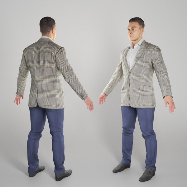 3D Handsome young man in grey jacket ready for animation 286