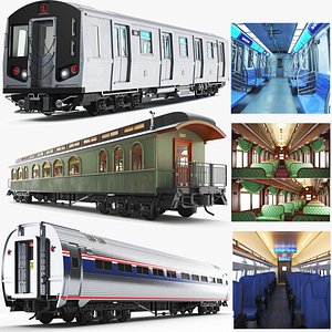 3D Detailed Three Subway And Train Cars