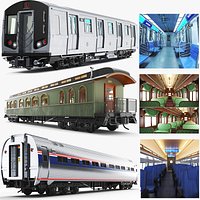 Detailed Three Subway And Train Cars