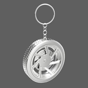 Simple Pure Silver Wheel 3 Keychain 3D model
