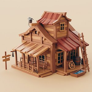 3D Lowpoly Wild West House 02 model