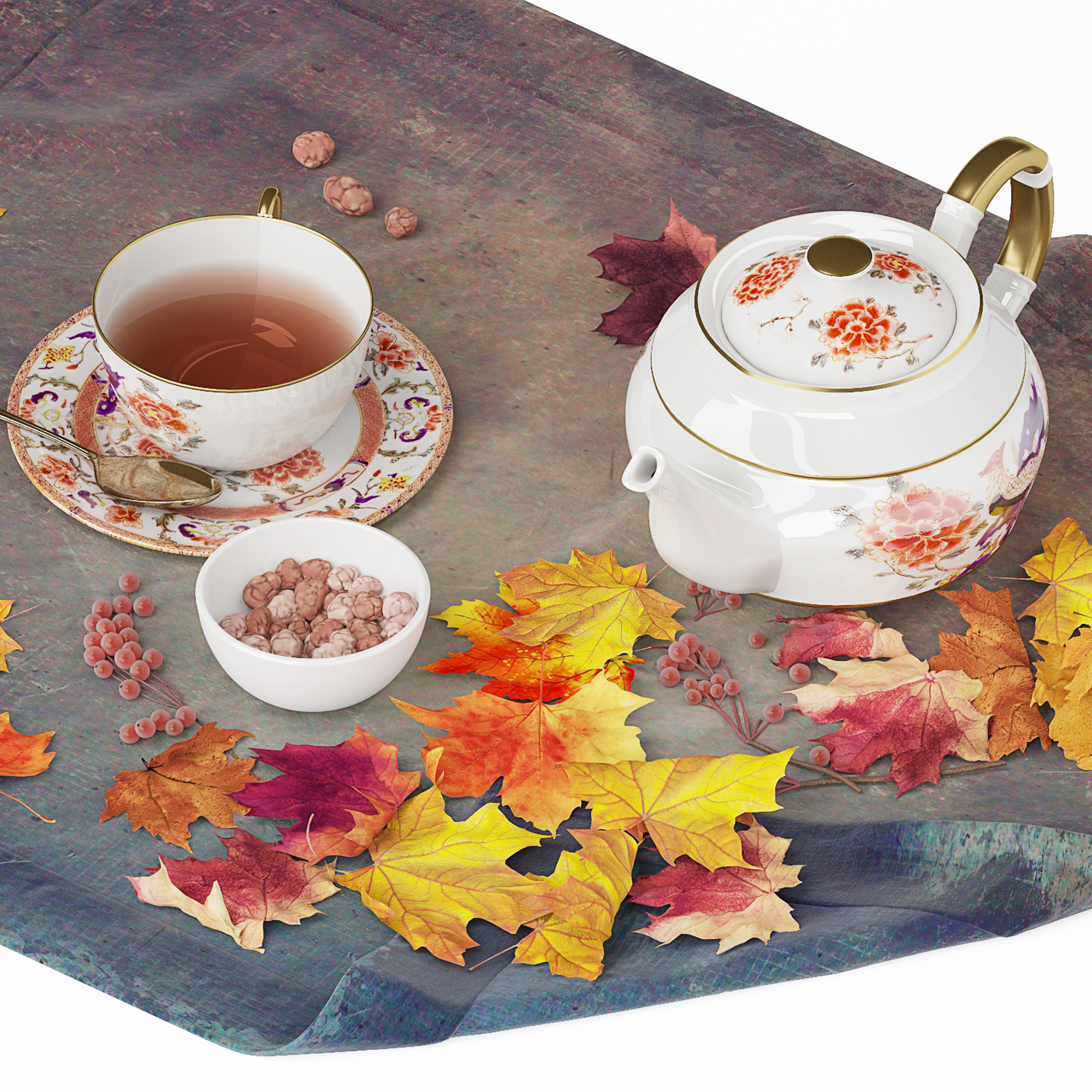 3D Decorative set of Autumn Tea - TurboSquid 1974672